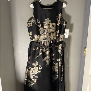 Elegant Black and Gold Floral Kids Dress
